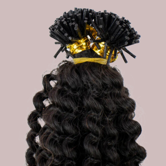 100% HUMAN HAIR EXTENSIONS -  Deep curly I-tip strands