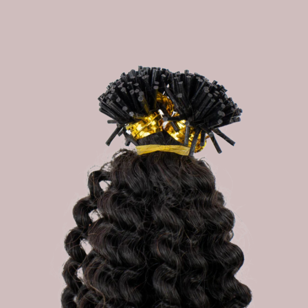 100% HUMAN HAIR EXTENSIONS - TIGHT CURLY I-TIP STRANDS
